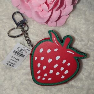 PINK Victoria's Secret Red Strawberry Keychain Bag Charm Zip Coin Purse NWT Cute